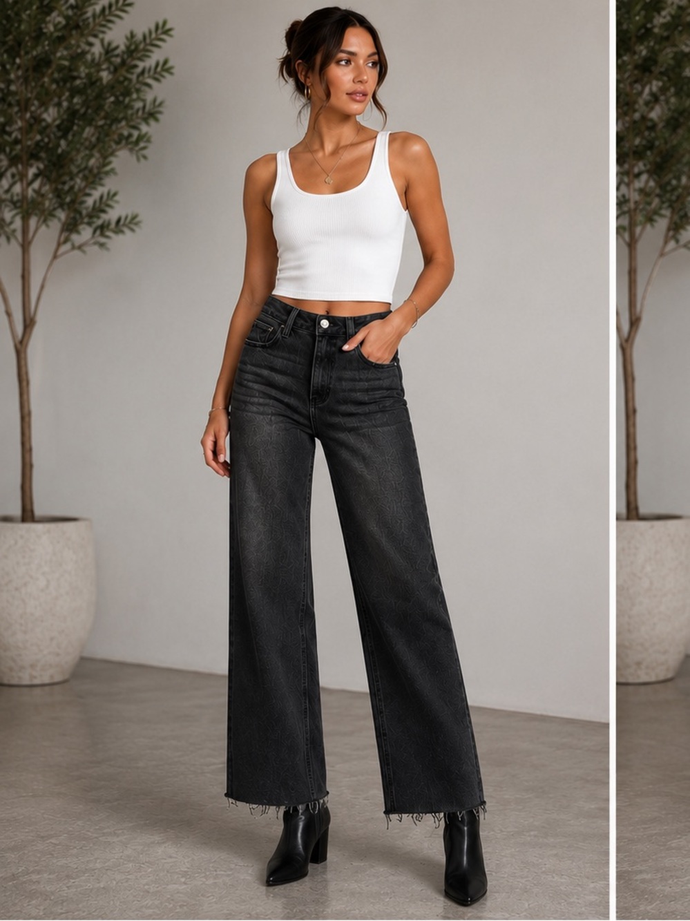 NWOT - Harper Heritage High Rise Wide Leg Black Washed Raw Hem Jeans Size 25